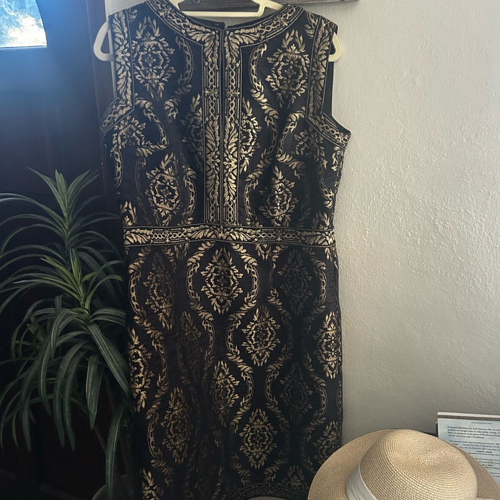 Tadashi Shoji Black and Gold Midi Dress